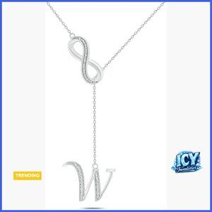 Sterling Silver Diamond Infinity Lariat Necklace with Initial Pendant